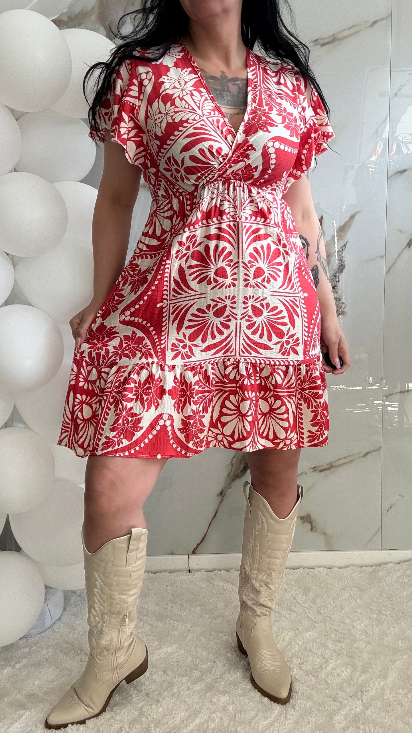 Kort Print Jurkje | 66500 | Rood