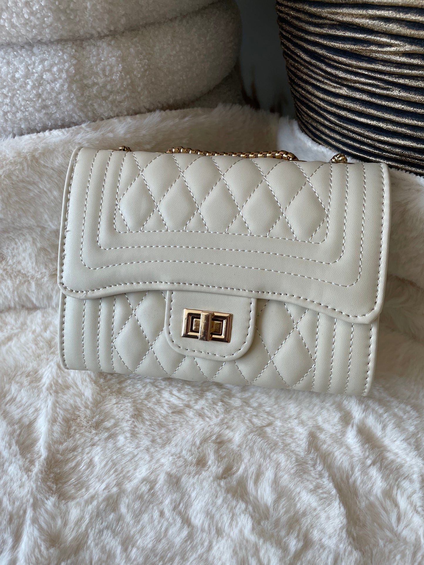 Golden Cain Lock Bag | Creme