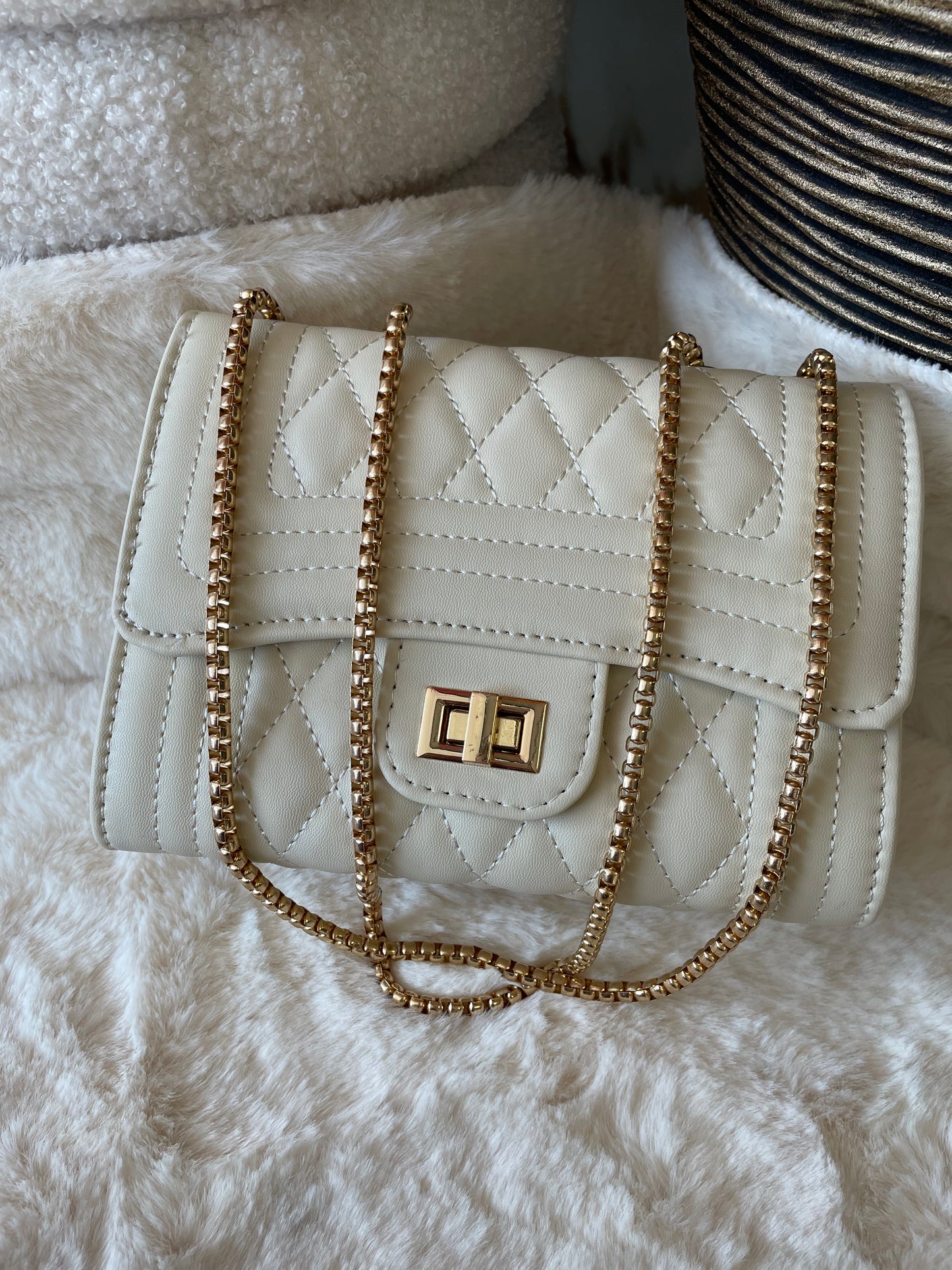Golden Cain Lock Bag | Creme