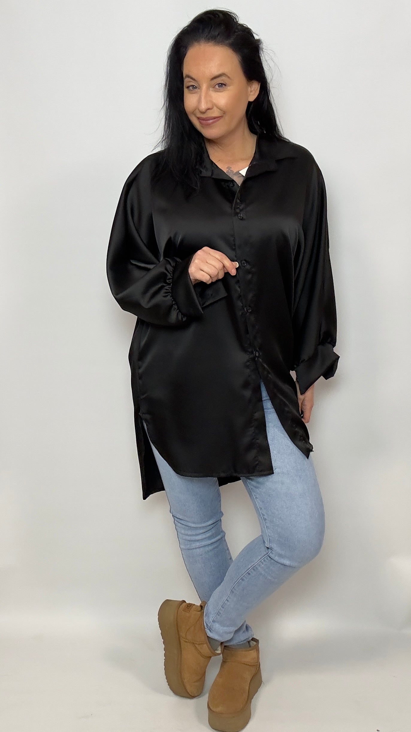 Lange Silk Blouse Zwart