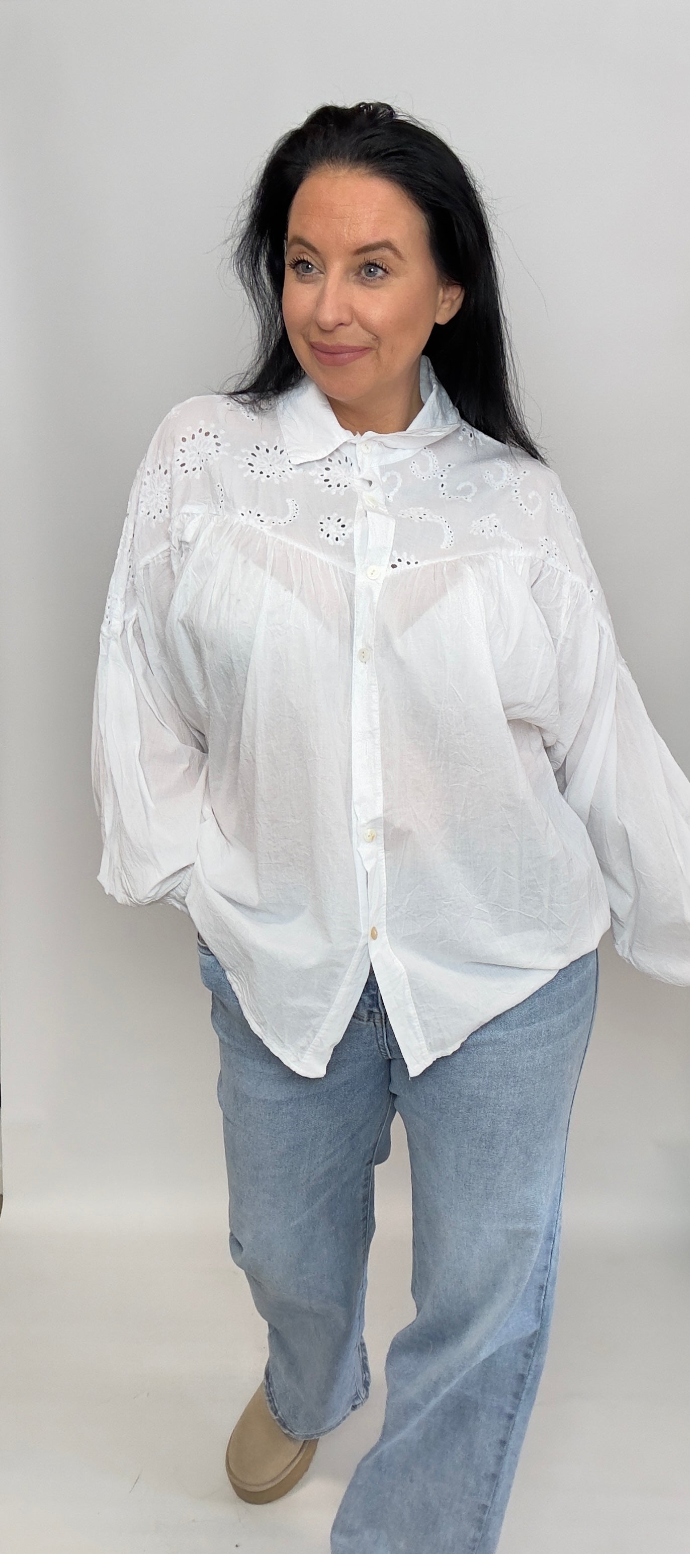 Jess | Broderie Overhemd Wit | 38-50