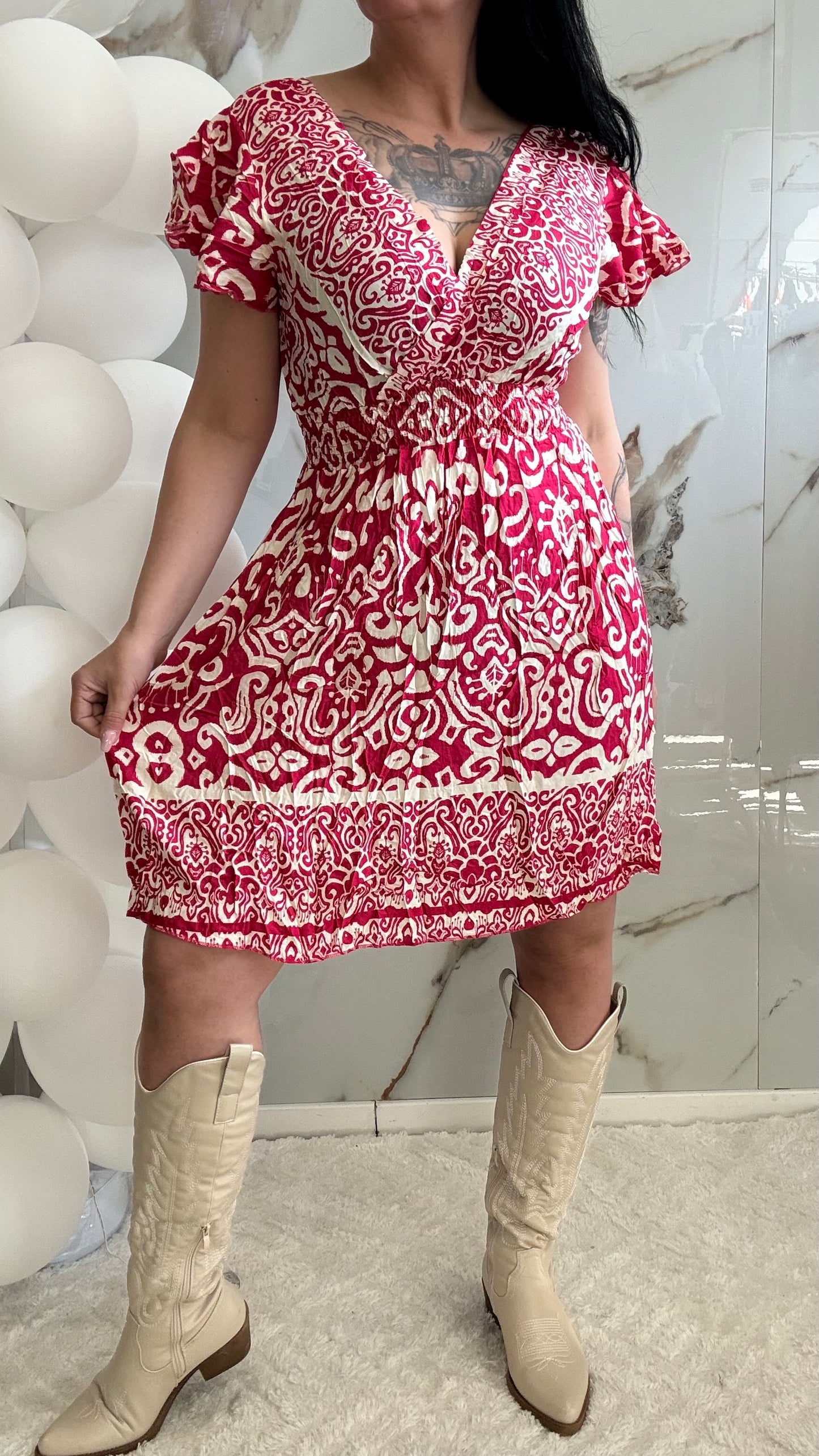 Kort Jurkje Print | 77510 | Fuchsia