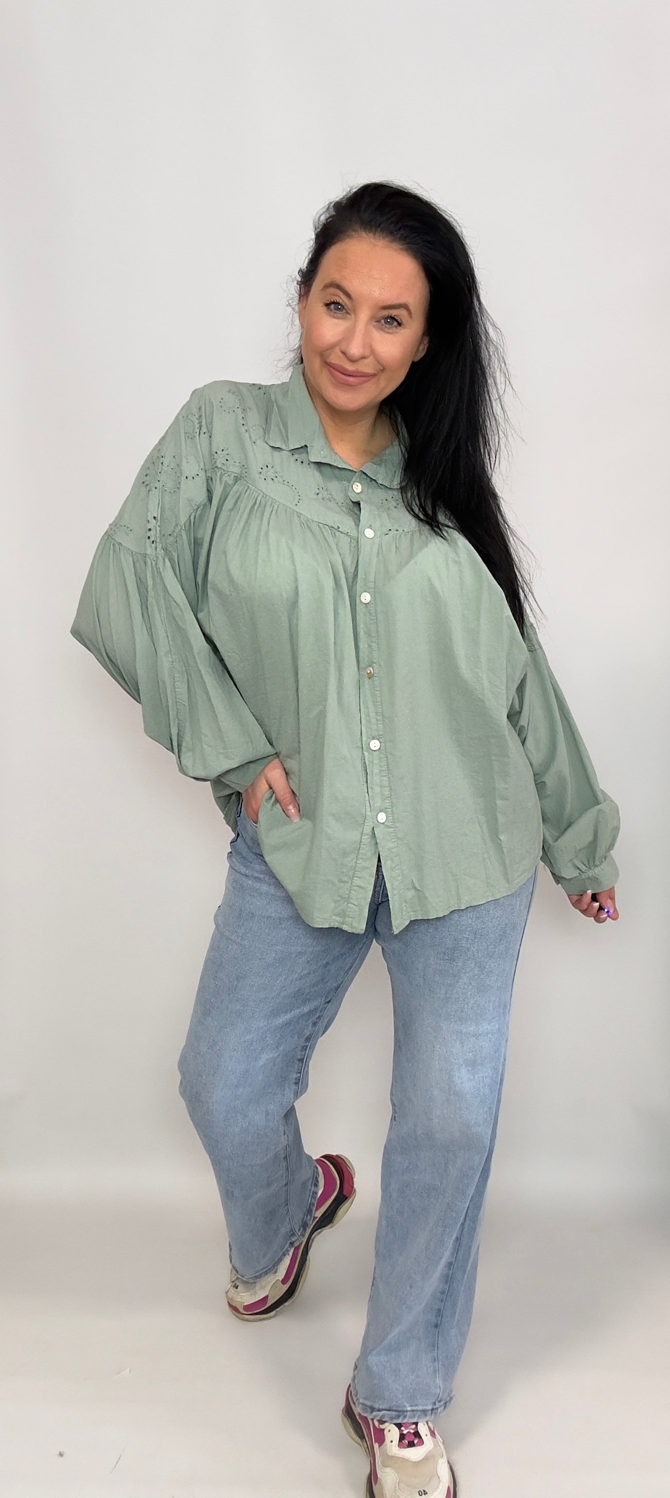 Jess | Broderie Overhemd Groen | 38-50