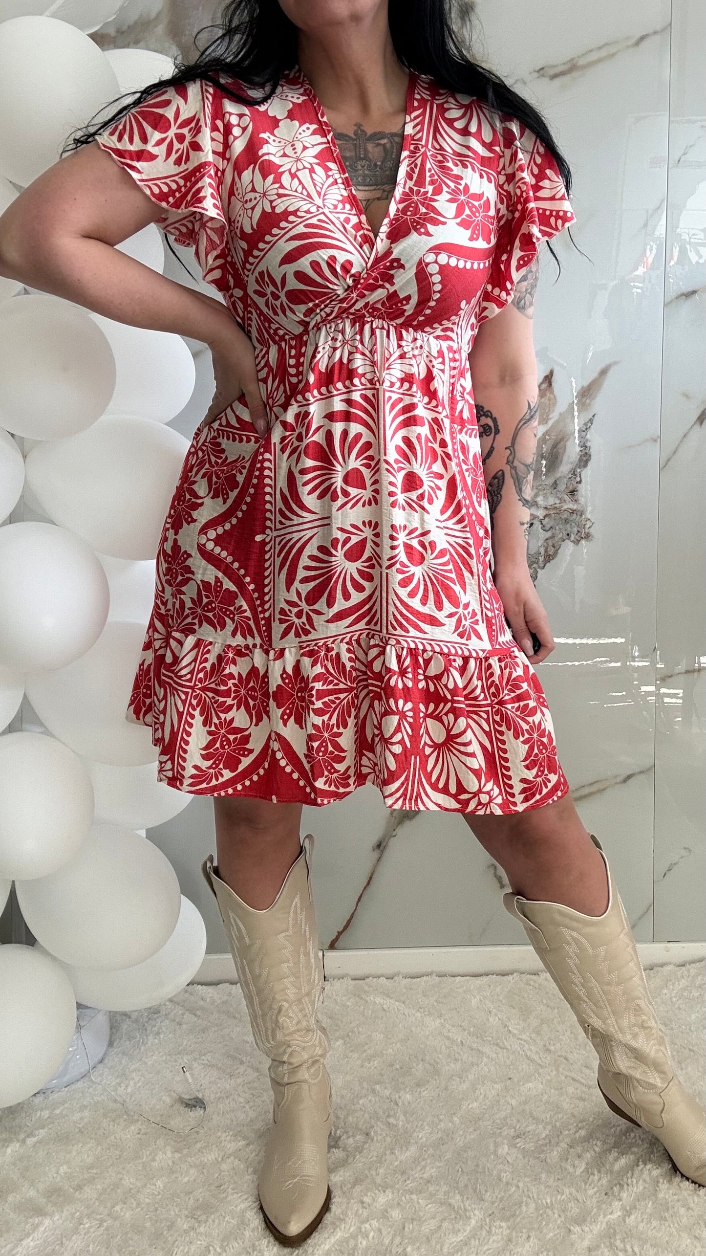 Kort Print Jurkje | 66500 | Rood