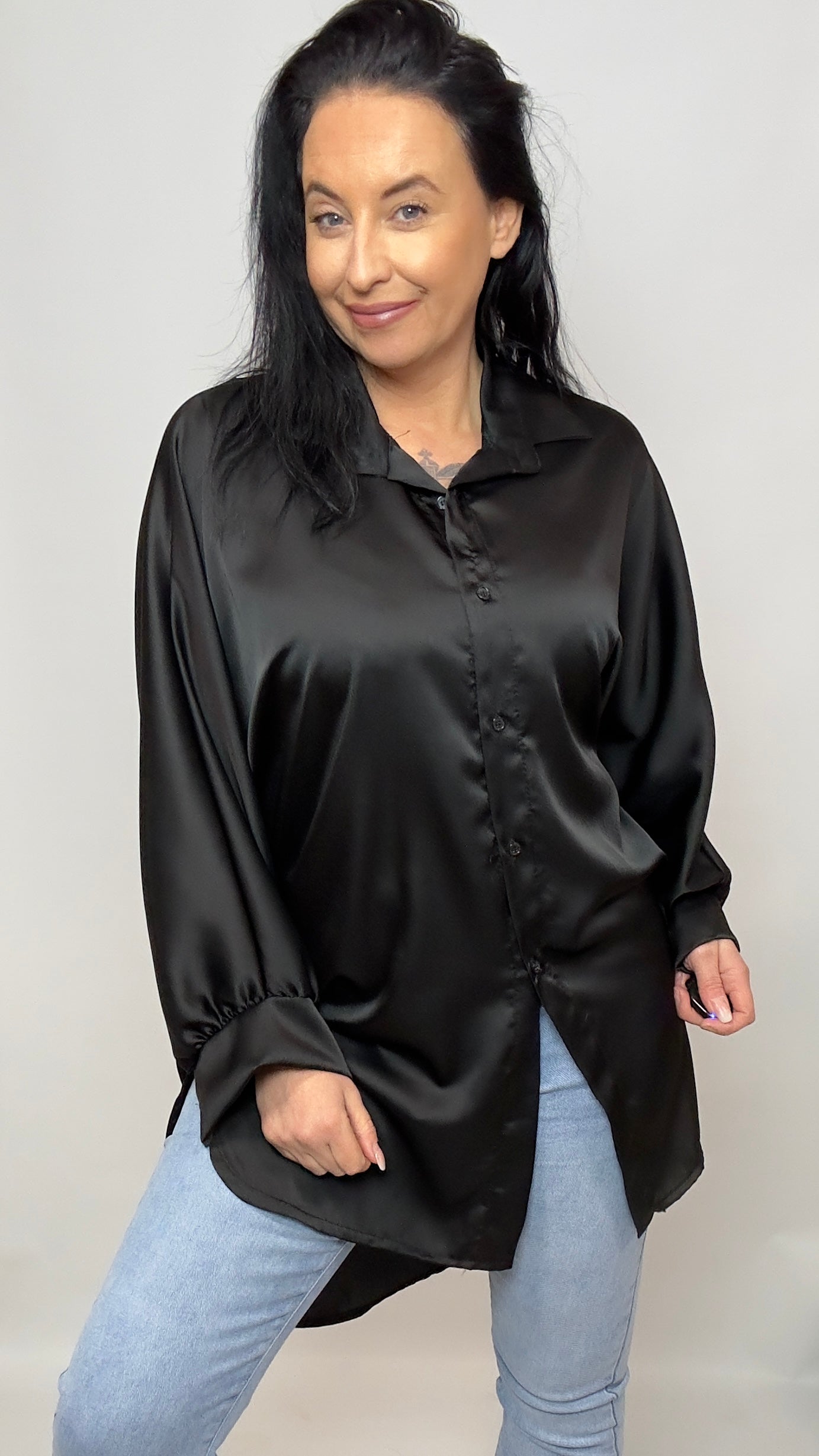 Lange Silk Blouse Zwart