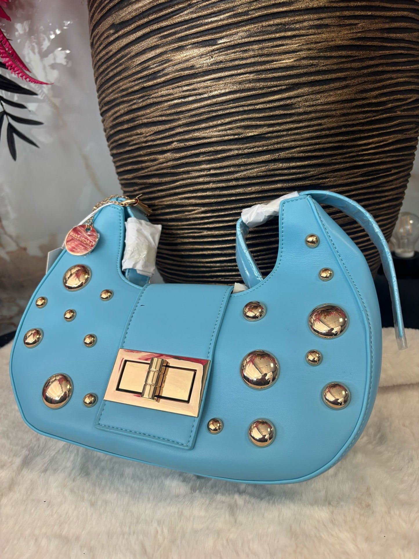 Half ronde Cross Body met goud | Blauw