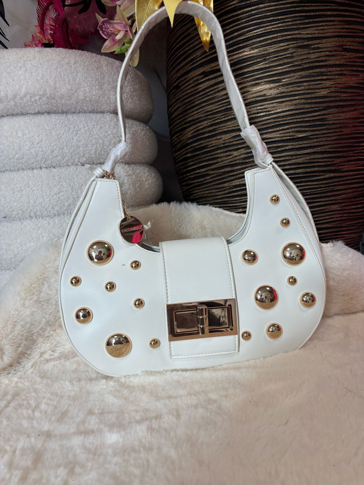 Half ronde Cross Body met goud | Wit