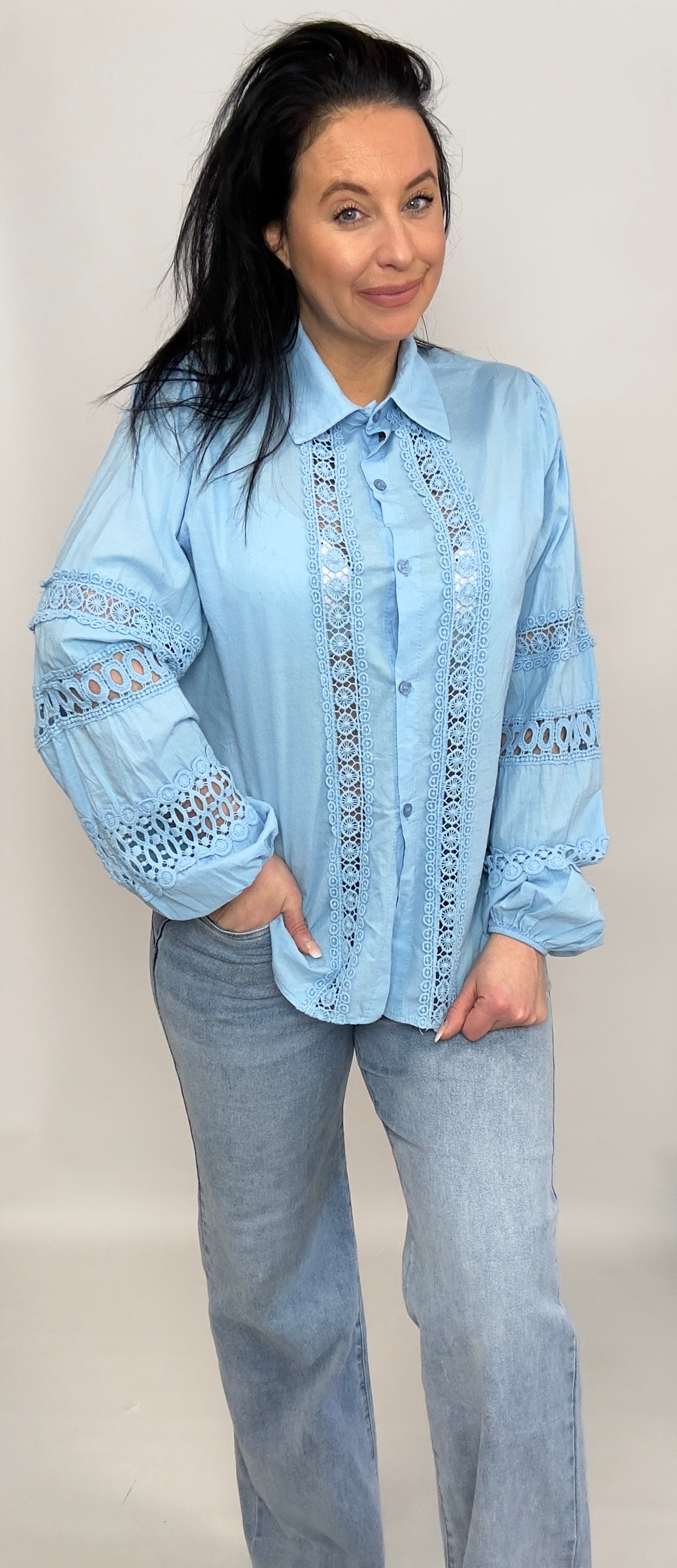 Fay | Overhemd Lace Licht Blauw