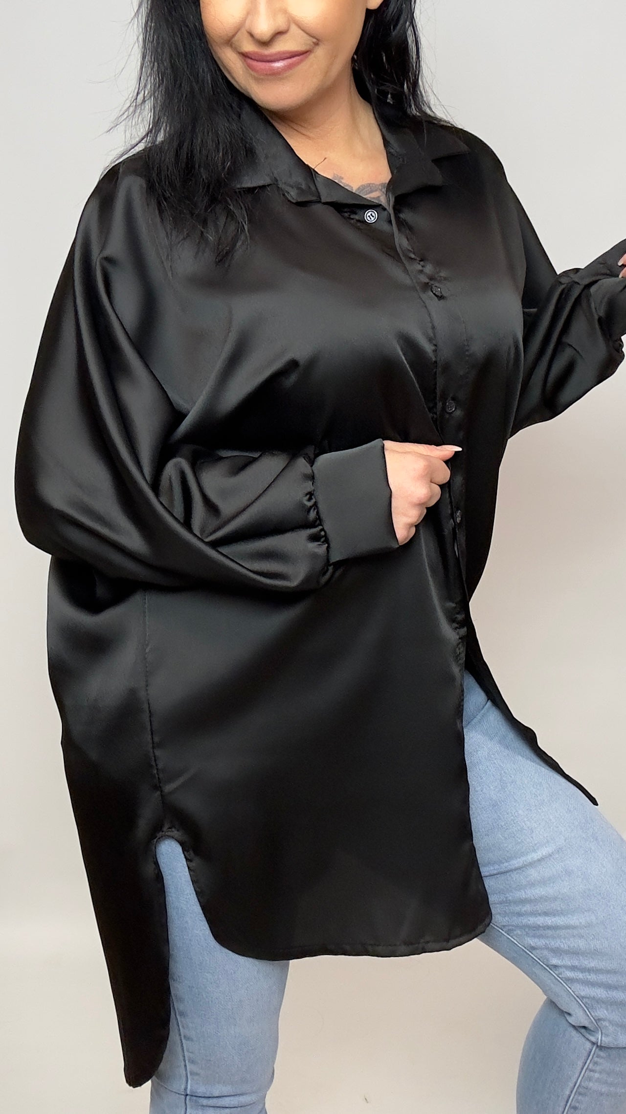 Lange Silk Blouse Zwart