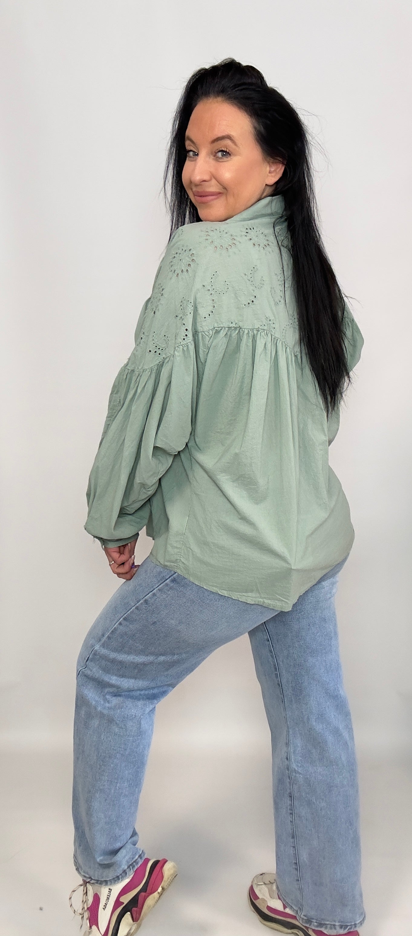 Jess | Broderie Overhemd Groen | 38-50