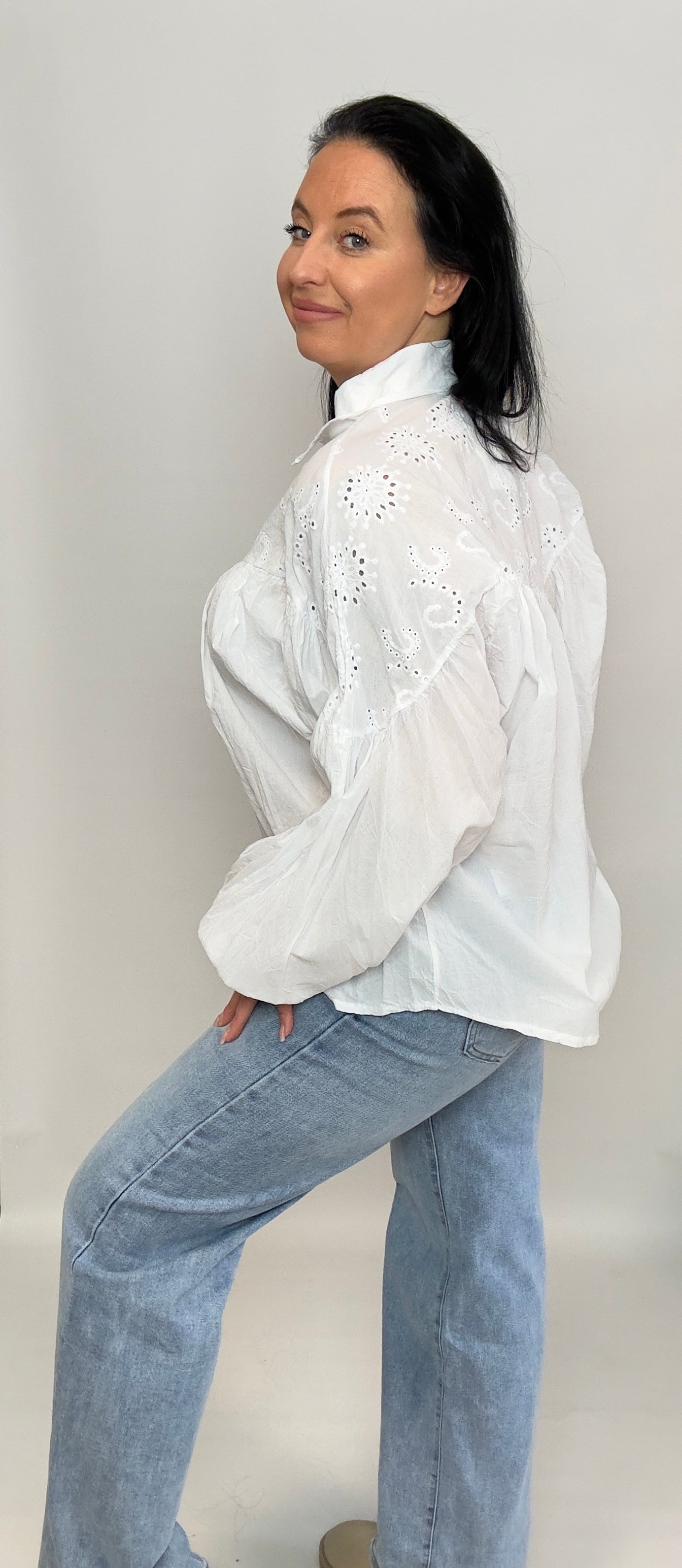 Jess | Broderie Overhemd Wit | 38-50
