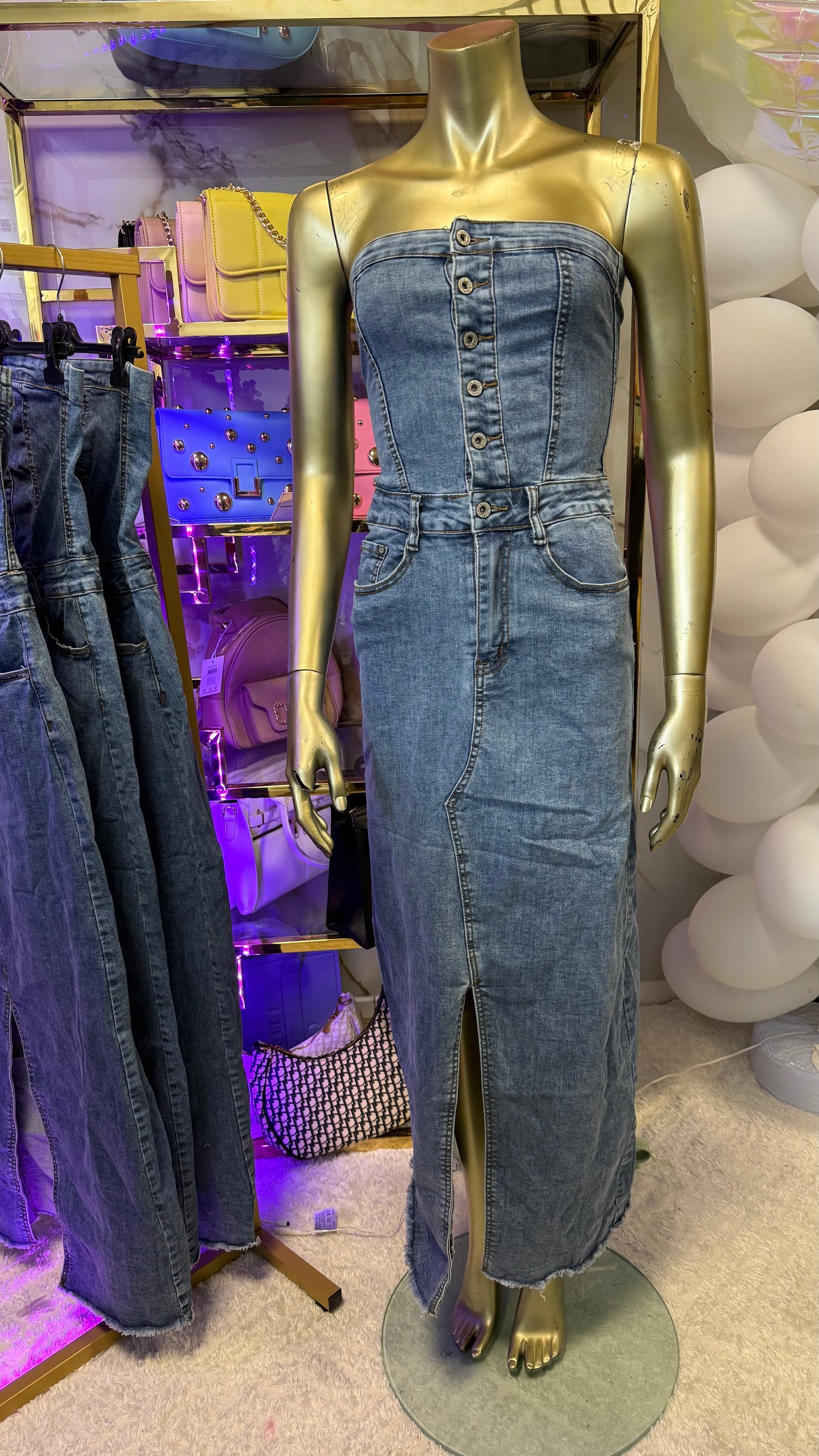 Stretch Strapless Jeans Jurk