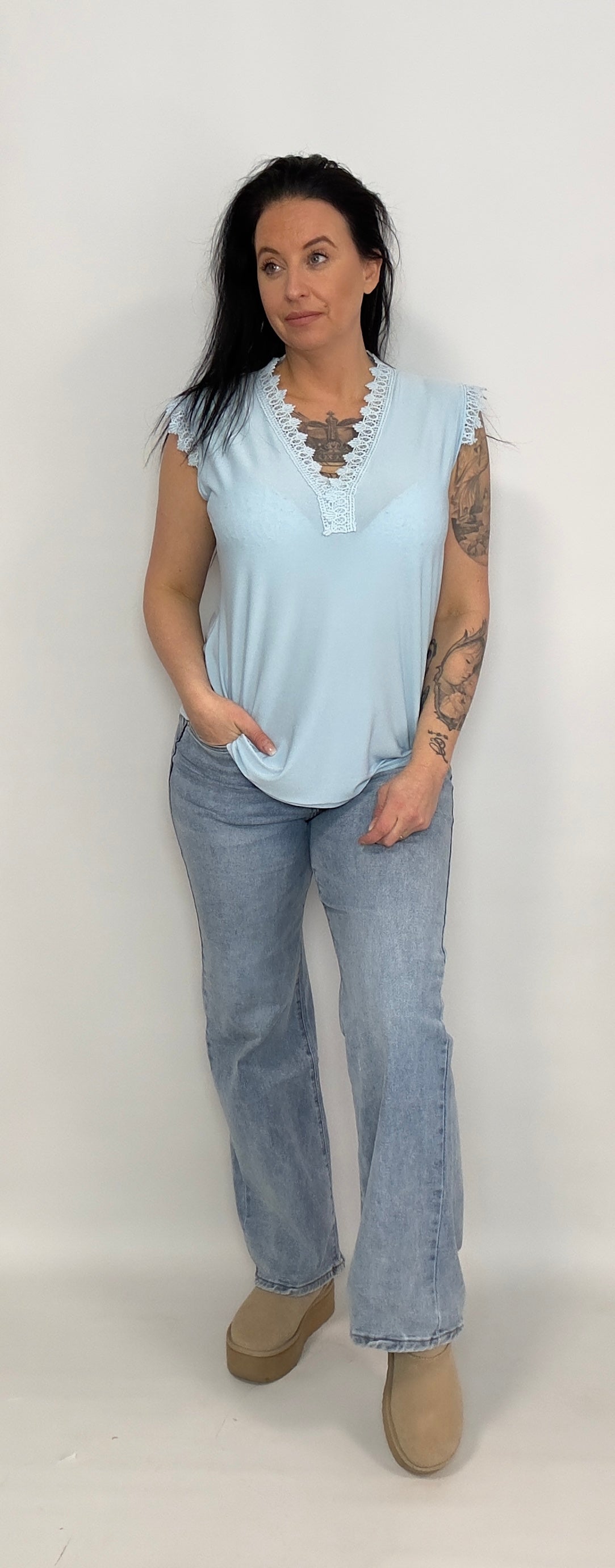 Jamie | Lace Tank Top Licht Blauw