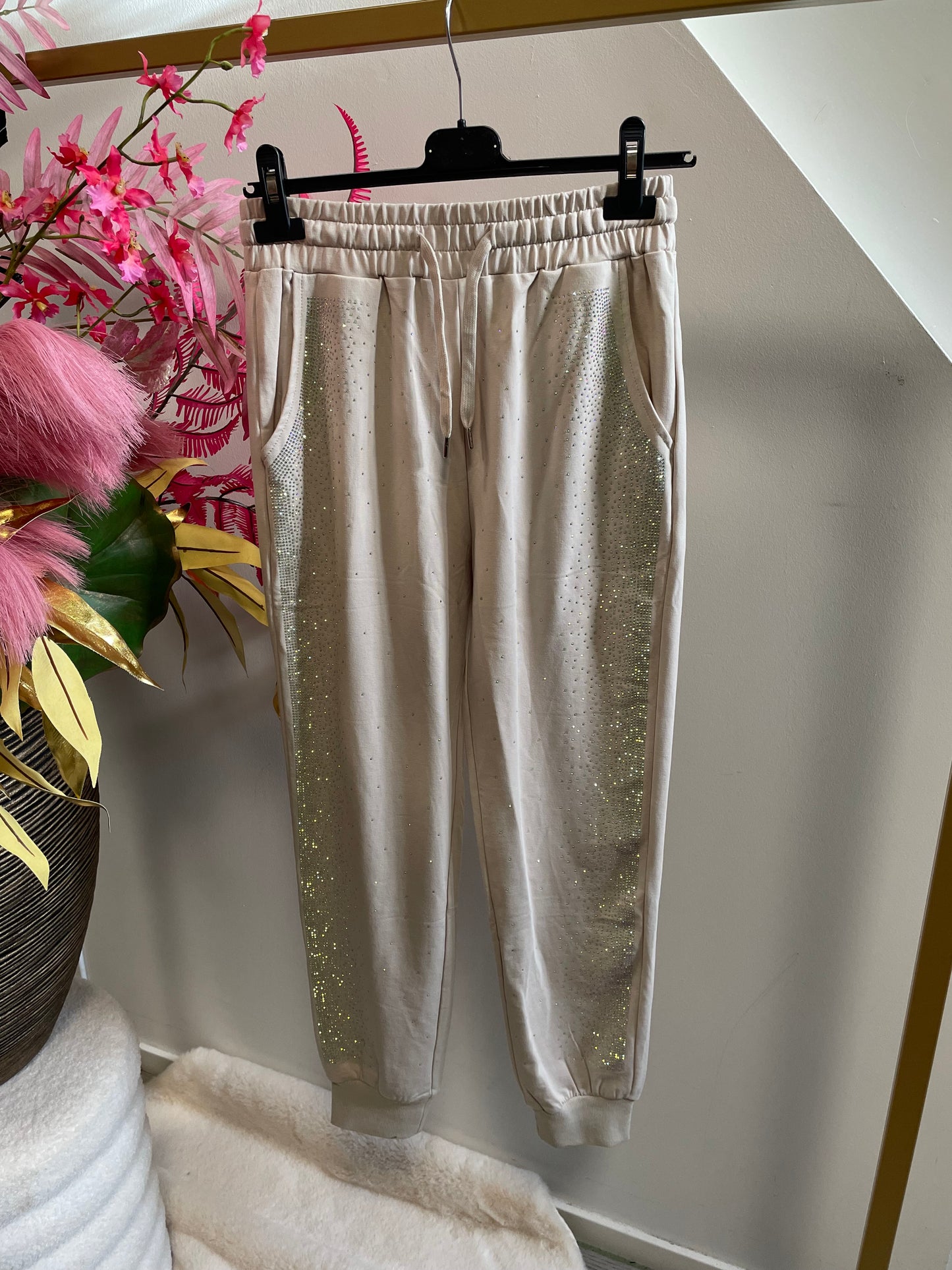 Glitter Jogging Broek - creme