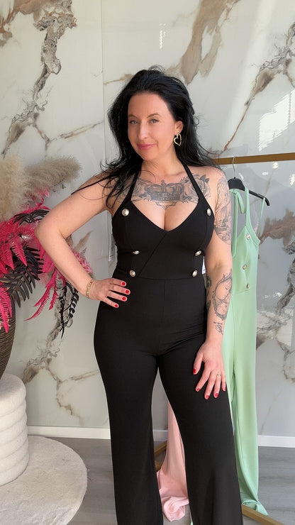 Halter Jumpsuit | met golden buttons | 4 kleuren