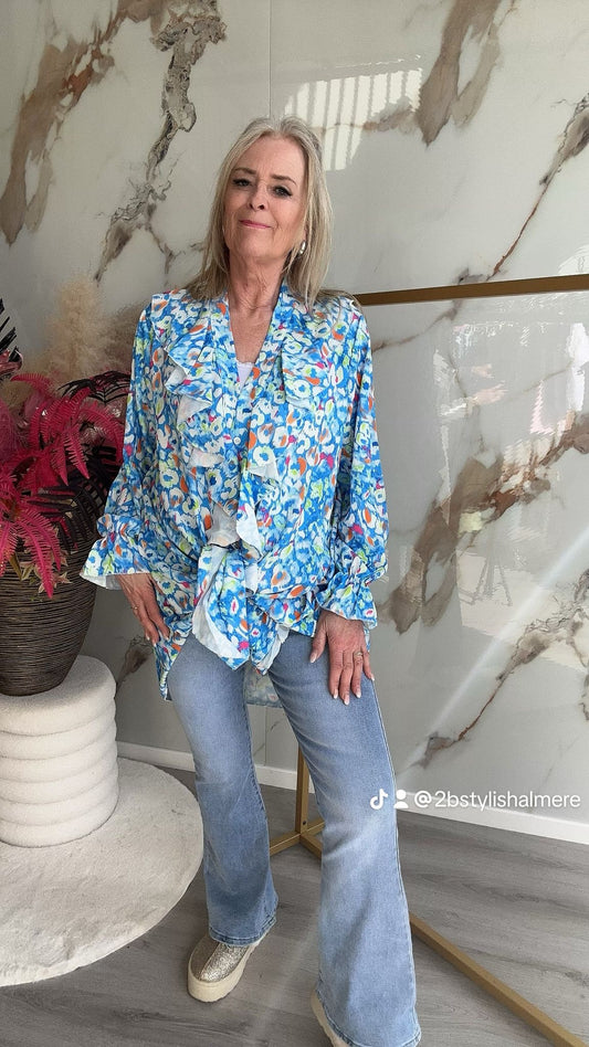 Ruffle Flower Blouse | Blauw | 40-48/50