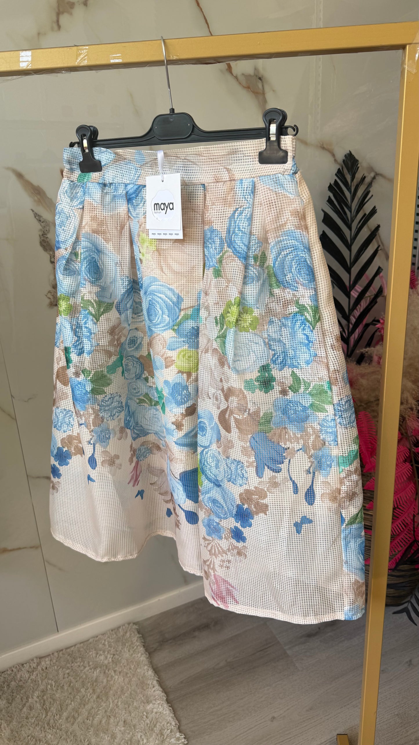 Maya | Bloemen Rok | Blauw | 34-38