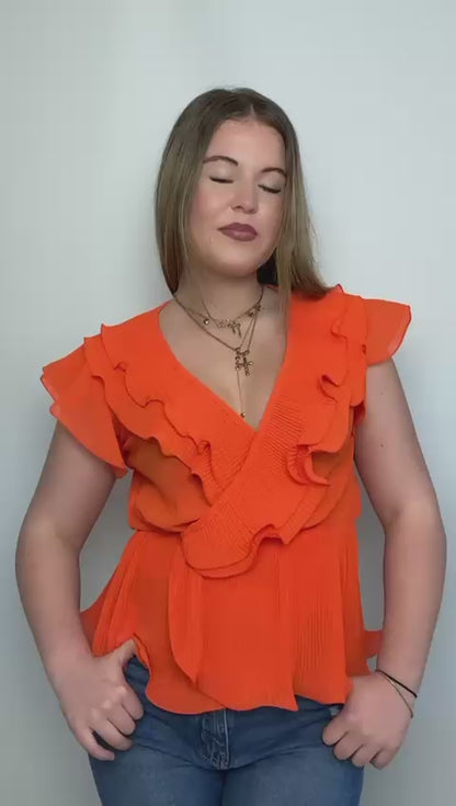Oranje Ruffle V-hals Top